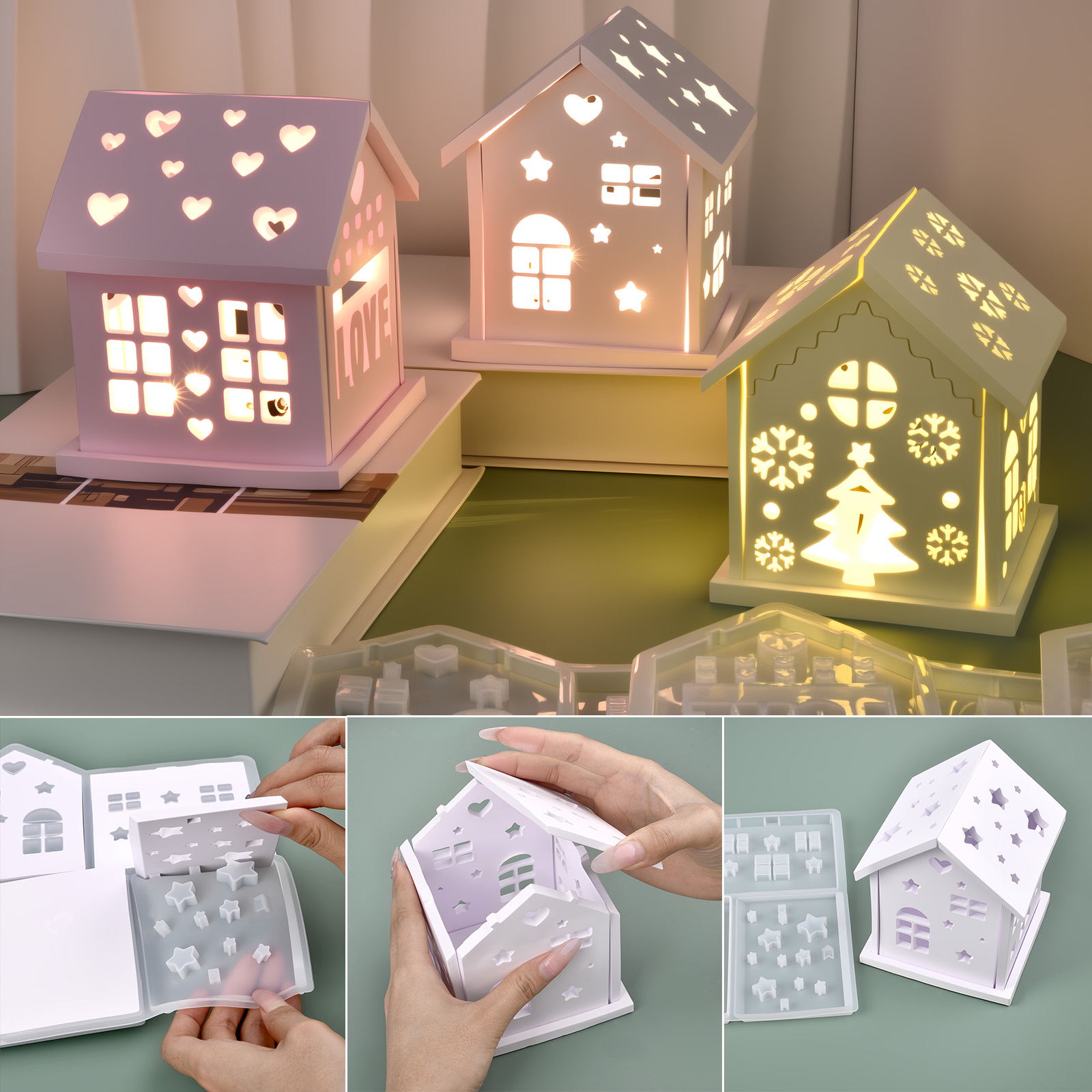 Candle Holder Supplies - 3D Haus Silikonform DIY Weihnachtsbaum Liebe