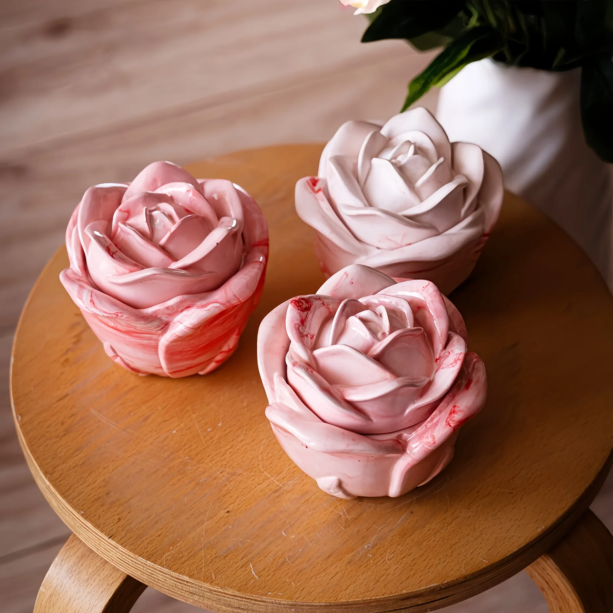 Candle Holder Supplies - 2-teiliges Set, rosenförmige Silikonformen mit Deckel,