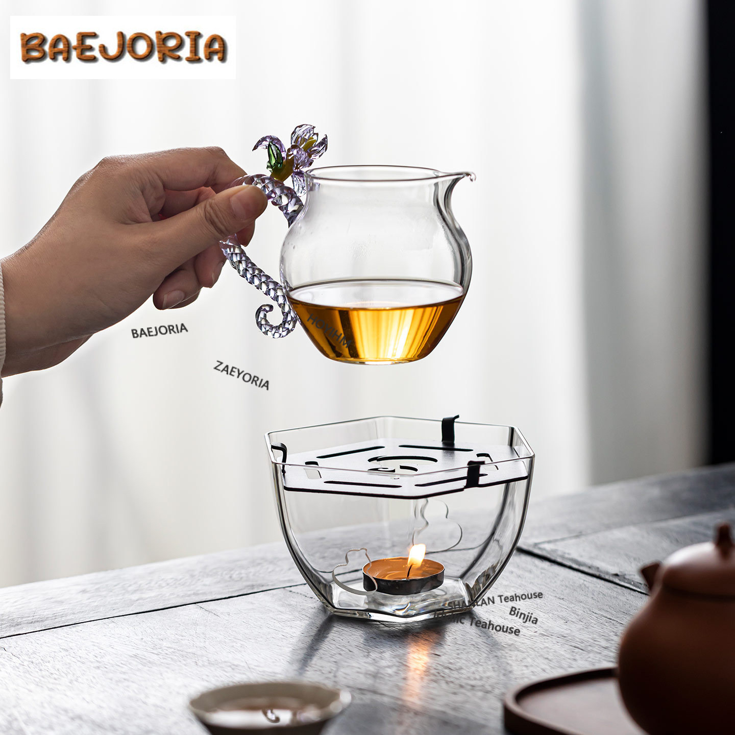 Candle Holder Supplies - Sechseckiger Kürbisförmiger Glas-Teewärmer, Kerzenheizung, Wasserkocher-Ständer, Kohleofen