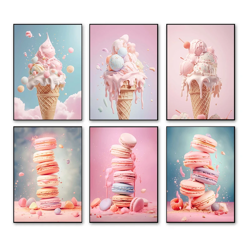 Candle Shop - Ungerahmte Rosa Lebensmittel-Eiscreme-Macaron-Poster und -Drucke Leinwanddruck